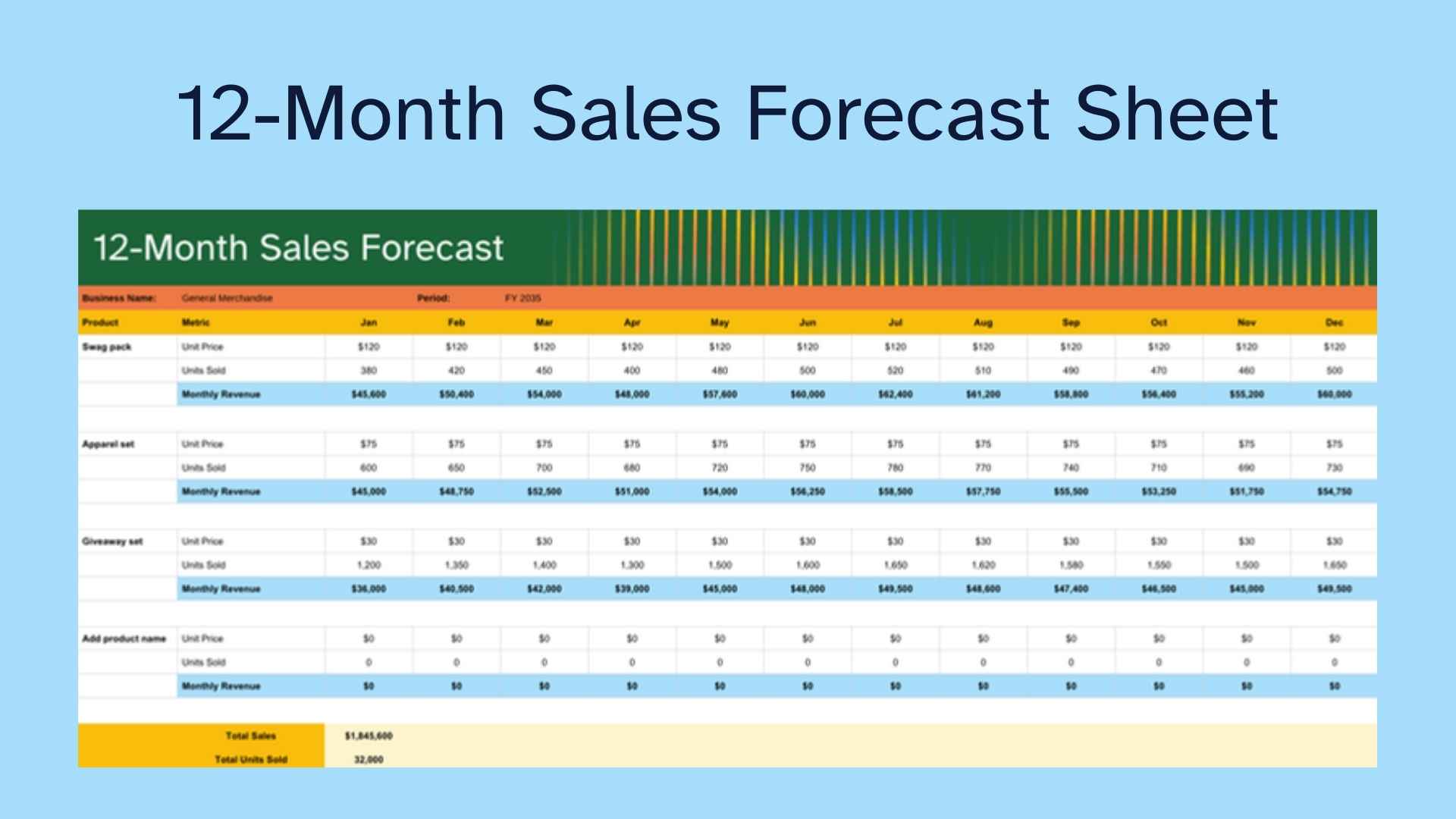 12-Month Sales Forecast Sheet - slide 1