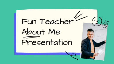 Slides Carnival Google Slides and PowerPoint Template Green Purple and Blue Fun Doodle and Blobs Fun Teacher About Me Creative Presentation