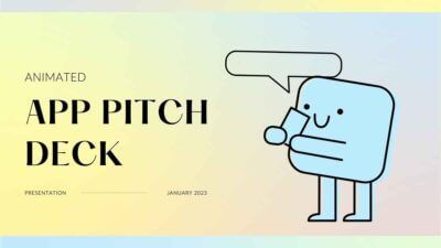 Pitch Deck de aplicativo animado Azul e amarelo Ilustrativo Negócios modernos
