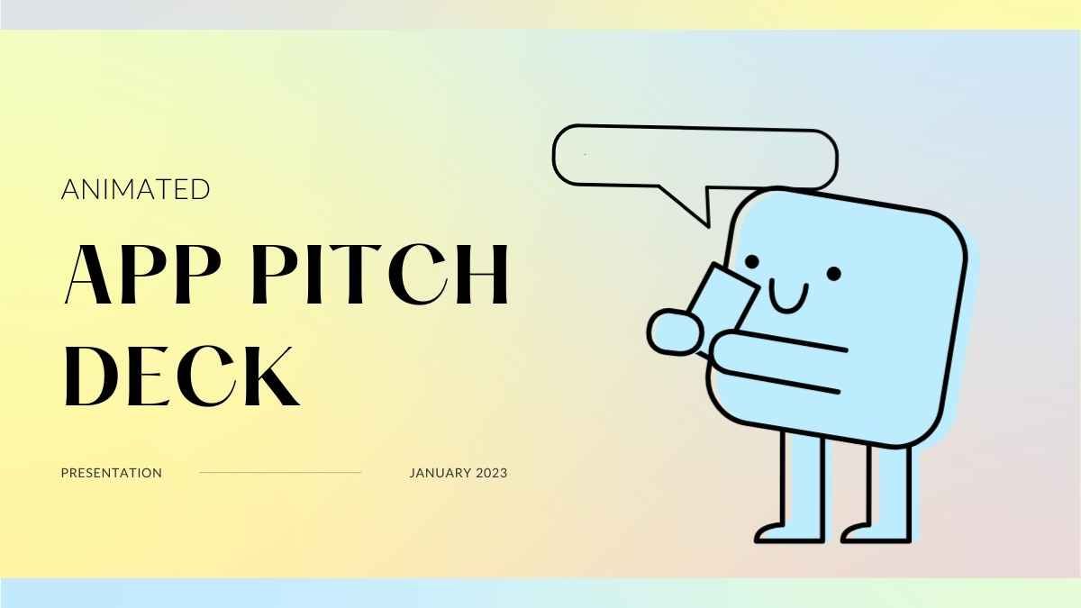 Pitch deck animado para aplicativo. Modelo para PPT e Apresentações Google grátis. - slide 0