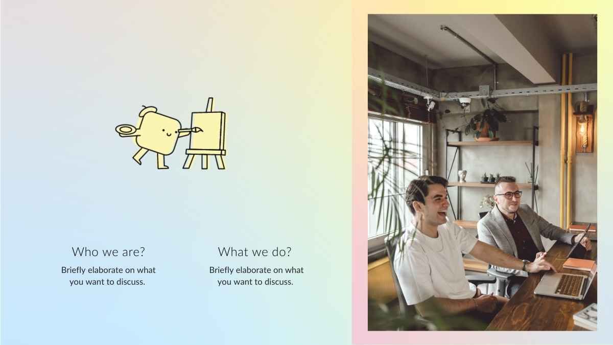 青と黄色のイラストのモダンなビジネスのアニメーションアプリのピッチデッキ - slide 7
