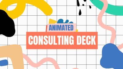 Apresentação de negócios criativa, animada, com deck de consultoria em branco e azul colorido