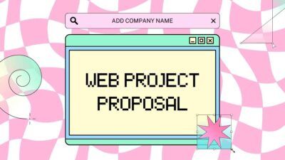 Presentación de propuesta de proyecto web ilustrativa estilo retro – colores rosado, azul y amarillo