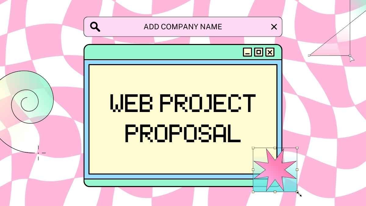 Presentación de propuesta de proyecto web ilustrativa estilo retro – colores rosado, azul y amarillo - diapositiva 0