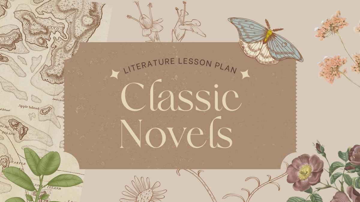Plan de lección de literatura clásica de novelas vintage en beige y marrón - diapositiva 0