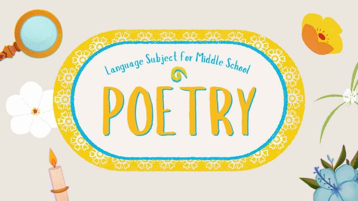 Tema de linguagem com recorte floral bege e pastel para poesia no ensino médio - slide 0