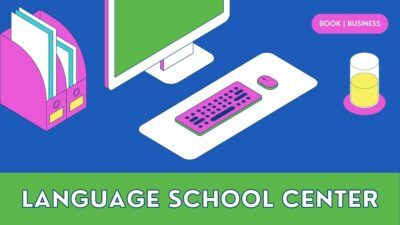 Blue, Green and Magenta Bold Lined Graphic Language School Center Business