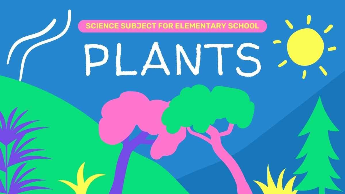 Garabatos Ilustrativos Azules, Naranjas, Rosas y Amarillos Tema de Ciencias para la Presentación de Plantas en la Escuela Primaria - slide 0