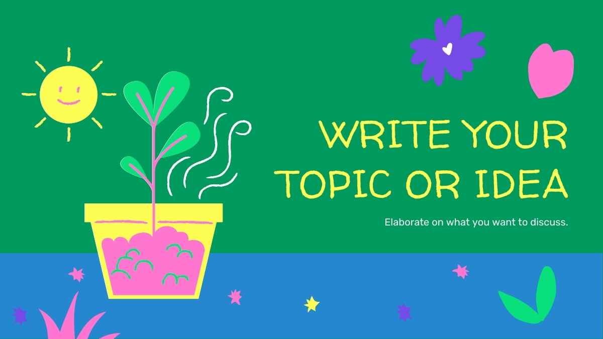 Tema científico para apresentação sobre plantas para ensino fundamental em azul, cor de laranja, cor-de-rosa e amarelo com doodles ilustrados - slide 4