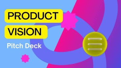 Pitch deck com Visão Futurista de Produto em Degradê Azul e Amarelo