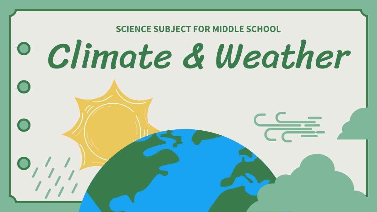 Caderno verde vintage de ciências para o ensino fundamental Clima e tempo - slide 0