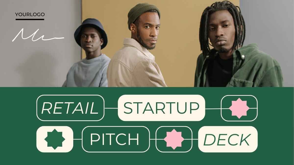 Pitch Deck de startup de varejo verde e bege - slide 0