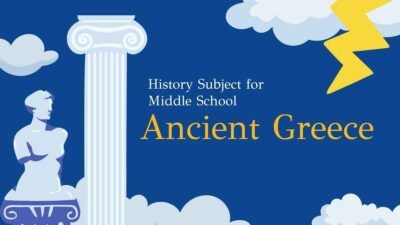 Aula de história sobre Grécia Antiga em azul e branco