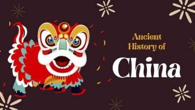 Aula sobre a história antiga da China em castanho e vermelho