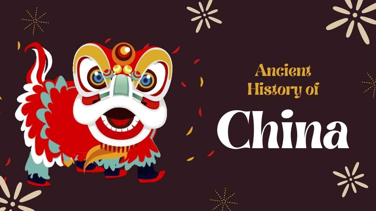 Aula sobre a história antiga da China em castanho e vermelho - slide 0