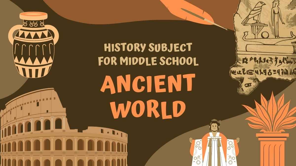 Tema de historia para la escuela secundaria sobre el mundo antiguo, marrón y naranja, educativo e ilustrativo - diapositiva 0