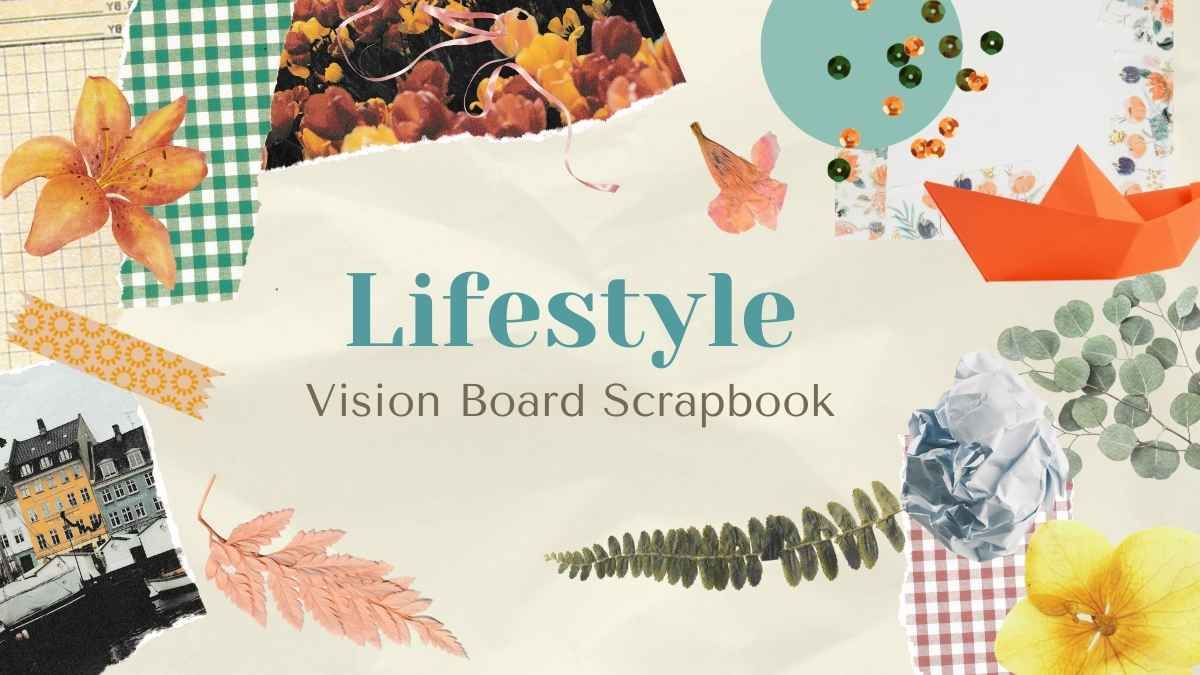 Lifestyle Vision Board Scrapbook Presentación Collage Gris y Naranja - slide 0