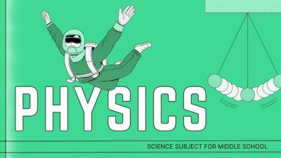 Ilustração retro em verde-claro e verde-neon com tema de física do ensino médio