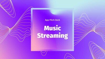 Apresentação de Pitch deck da aplicação de streaming de música Apresentação de negócios moderna em roxo e azul-petróleo