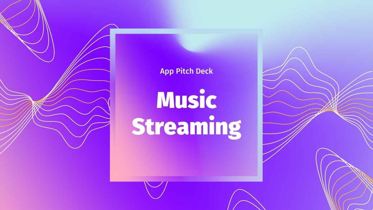 Pitch Deck de aplicación de streaming de música Presentación empresarial moderna en púrpura y verde azulado - slide 0