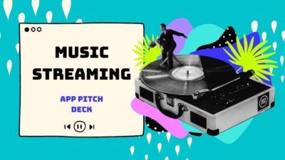 Apresentação criativa para pitch deck de aplicativo de música turqueza e azul