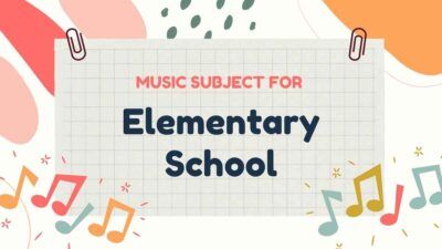 Apresentação educativa animada em branco e laranja sobre um tema de música para a escola primária