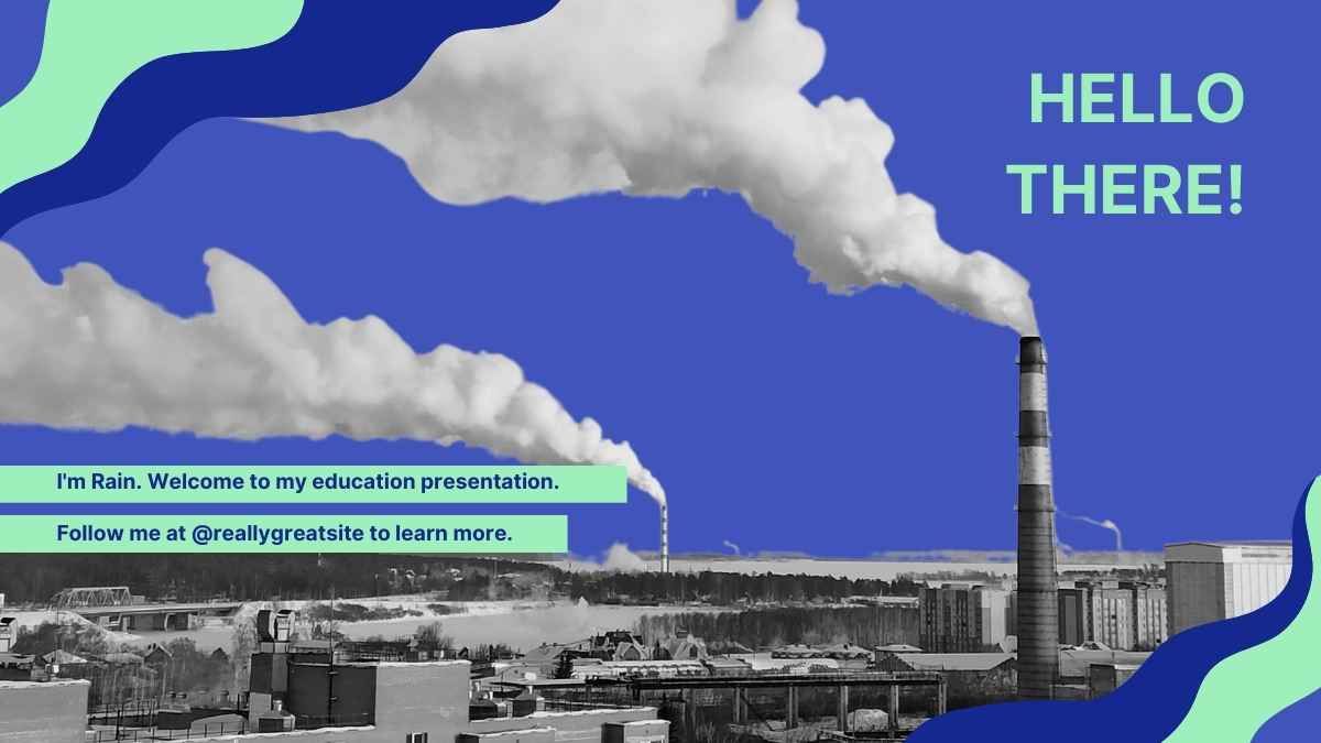 Tema científico com recortes em neon, verde, azul e negrito para apresentação sobre poluição no Ensino Médio - slide 3