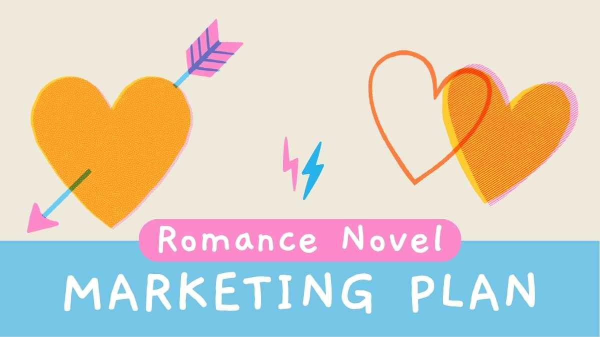 Apresentação do plano de marketing de um romance cor-de-rosa laranja e azul com corações bonitos - slide 0