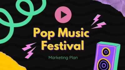 Apresentação de negócios criativa a preto e amarelo de plano de marketing de festival de música pop