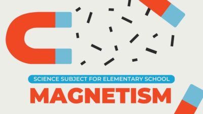 Apresentação sobre ciências sobre magnetismo em vermelho, azul e amarelo fofo com doodle para a escola primária