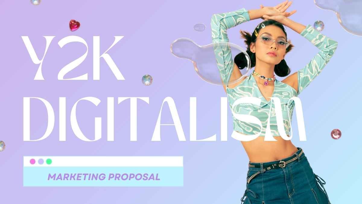 Apresentação com Proposta de Marketing Digital dos anos 2000 em Rosa e Azul - slide 0