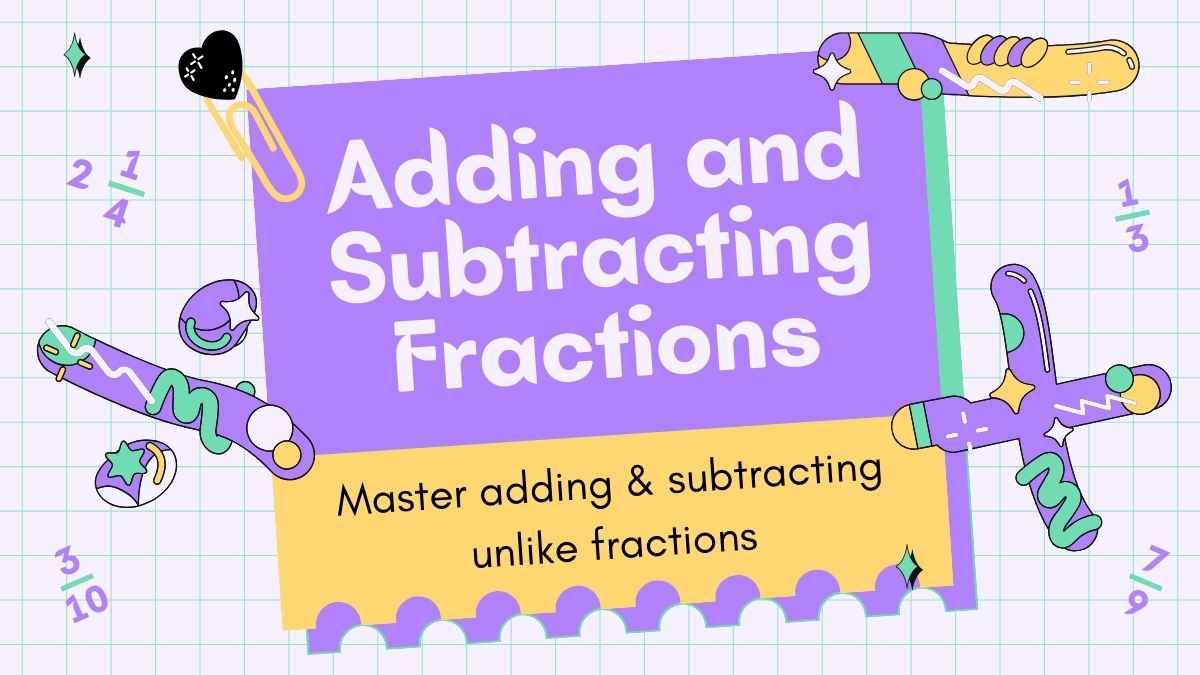 Lección de suma y resta de fracciones para secundaria - diapositiva 0