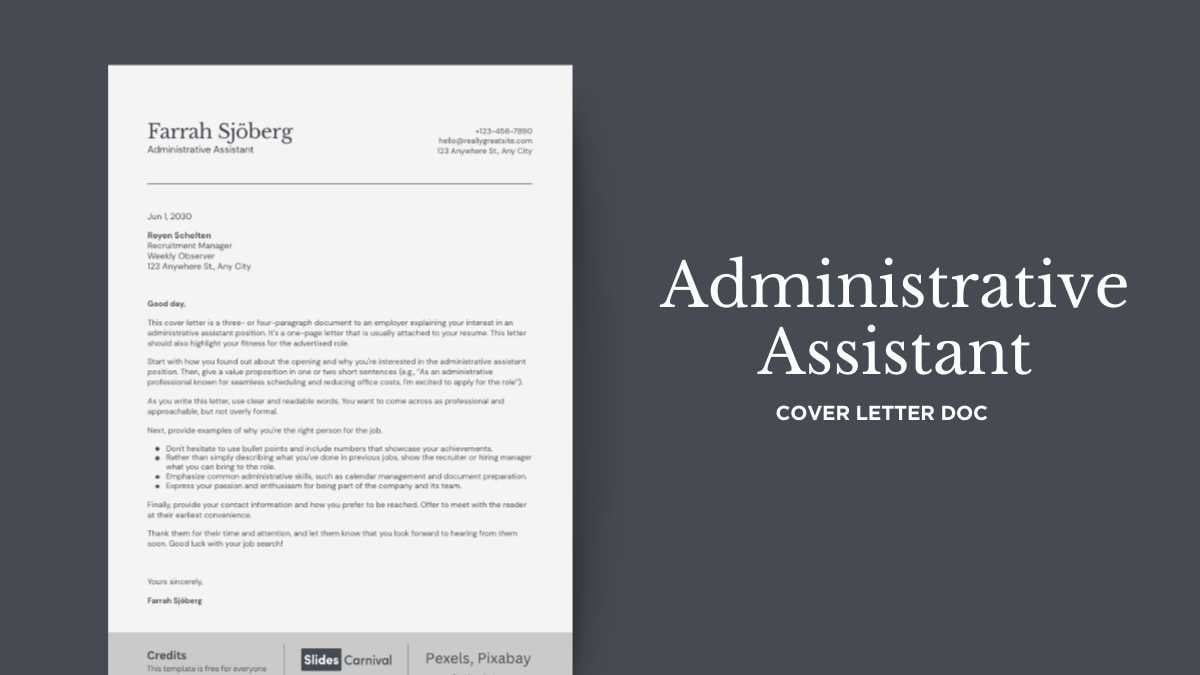 Administrative Assistant Cover Letter Doc - slide 1