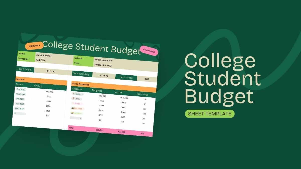 Aesthetic College Student Budget Sheet - slide 1