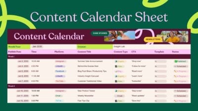 Aesthetic Content Calendar Sheet