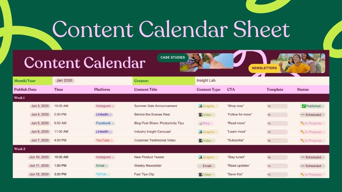 Aesthetic Content Calendar Sheet - slide 1