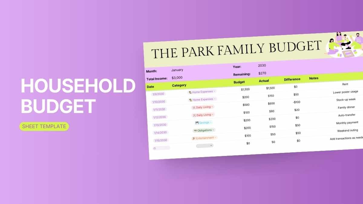 Aesthetic Household Budget Sheet - slide 1