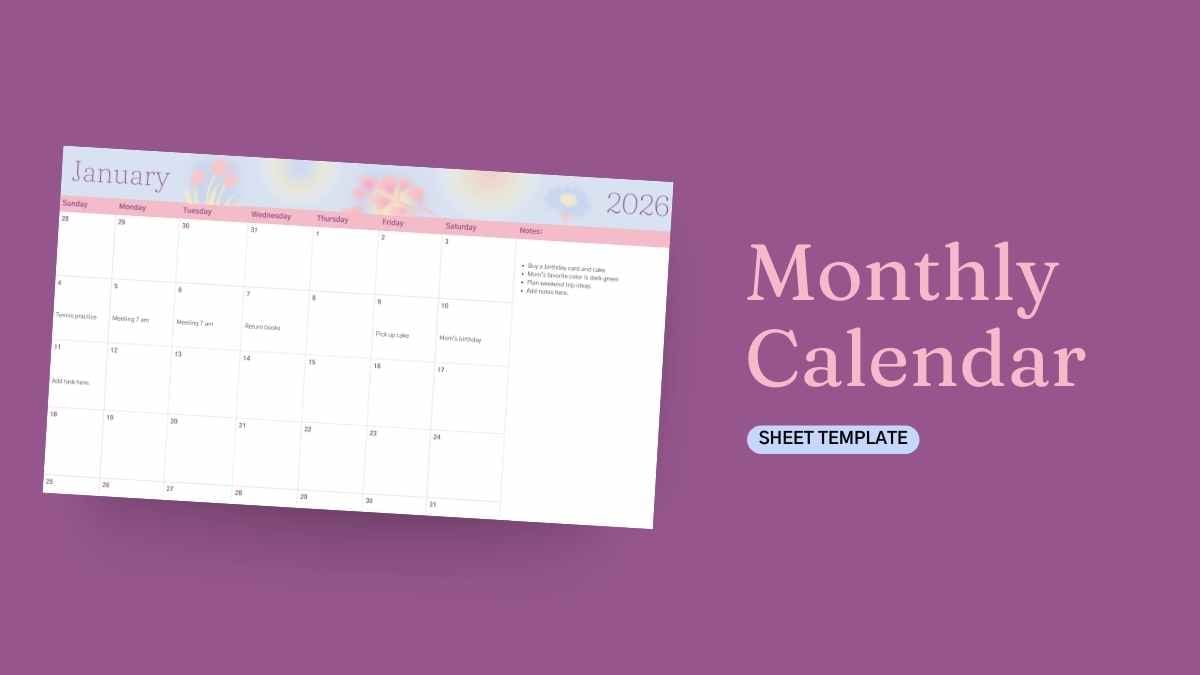 Aesthetic Monthly Calendar Sheet - slide 1