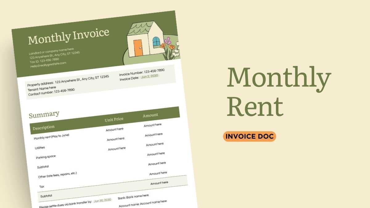 Aesthetic Monthly Rent Invoice Doc - slide 1