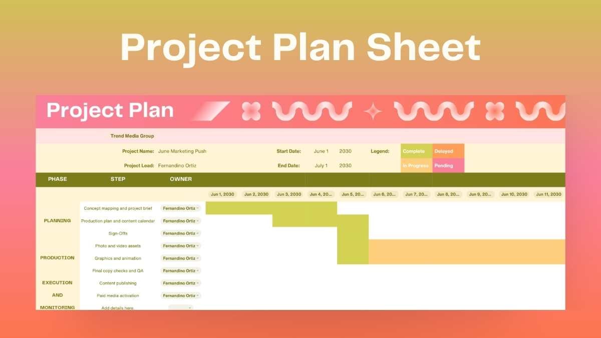 Aesthetic Project Plan Sheet - slide 1