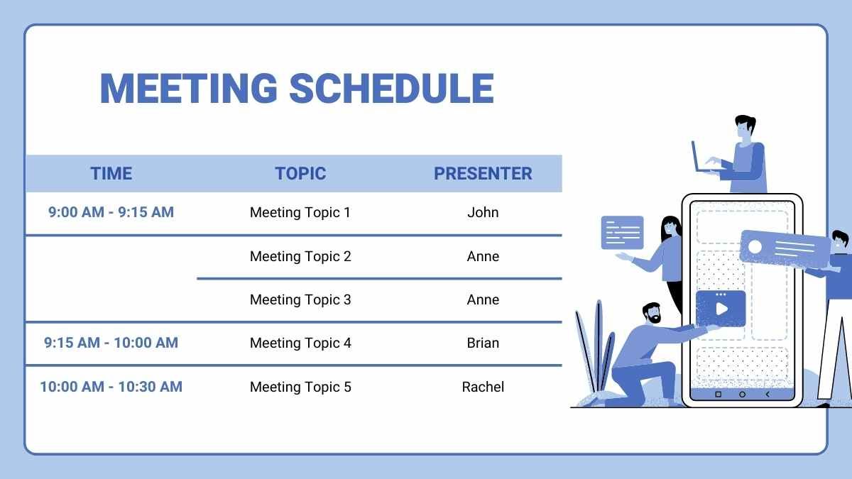 Agenda da reunião da equipe ilustrada - slide 6