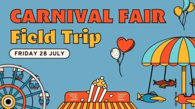 Slides Carnival Google Slides and PowerPoint Template Blue Red and Yellow Cute Retro Illustrative Carnival Fair Field Trip 1