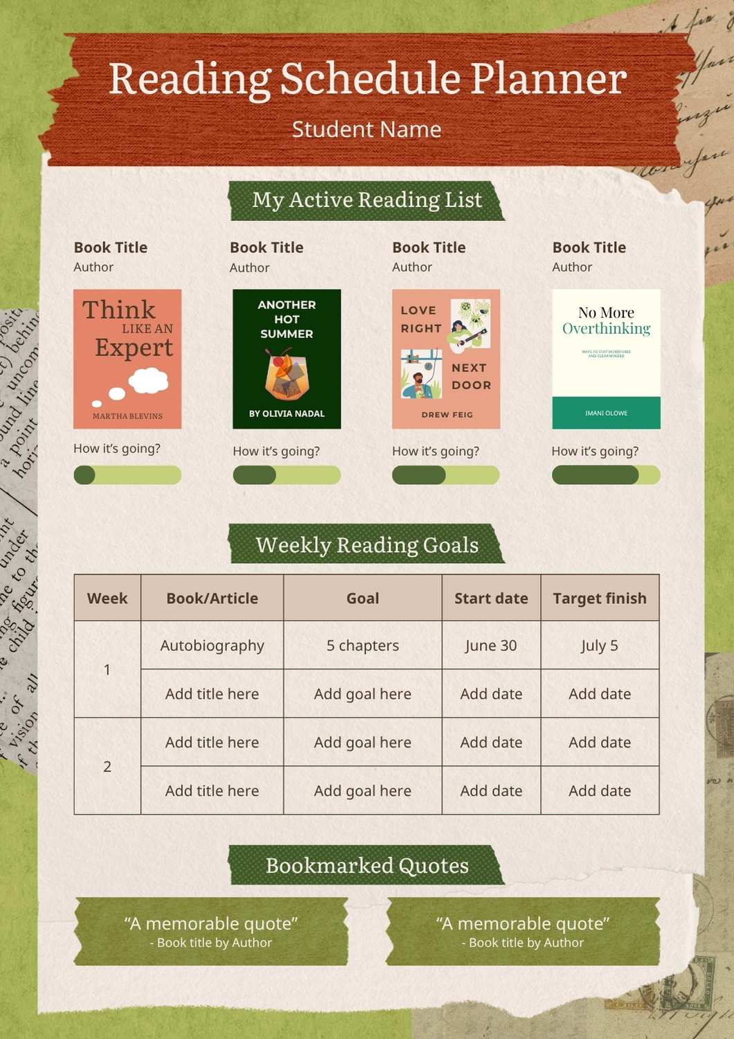 Collage Reading Schedule Planner - slide 1