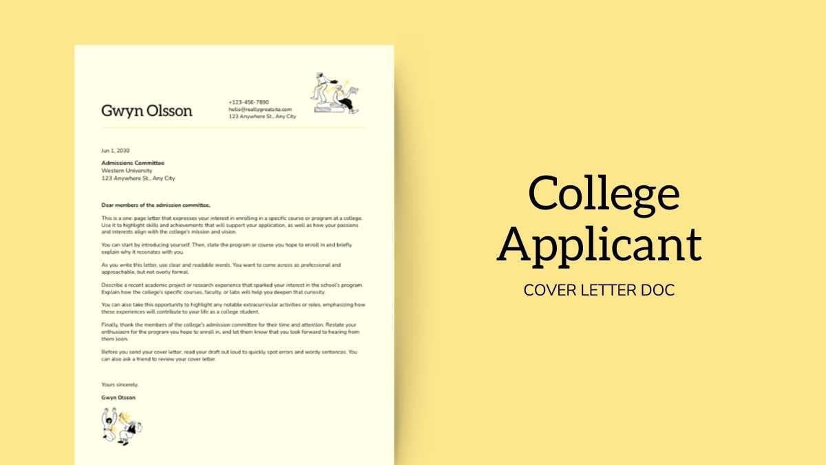 College Applicant Cover Letter Doc - slide 1