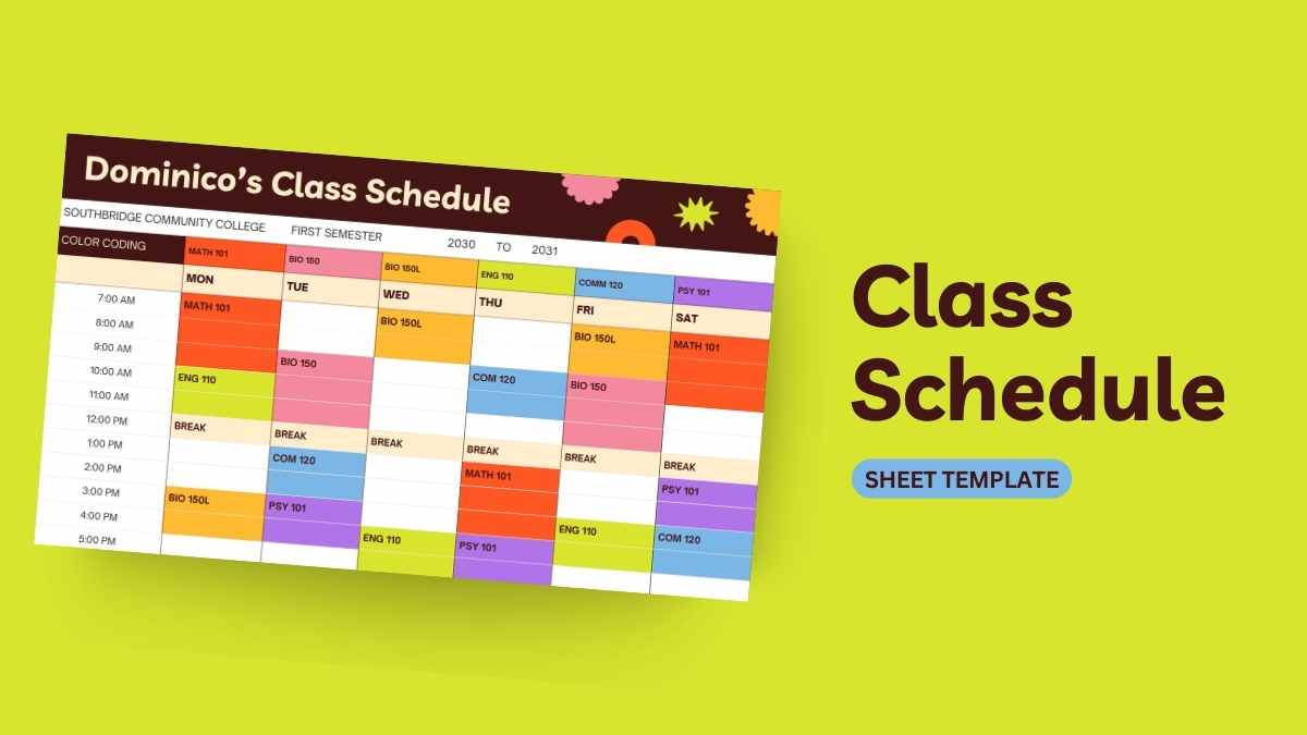 Colorful Class Schedule Sheet - slide 1