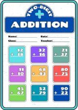 Colorful Double Digit Addition Math Worksheet