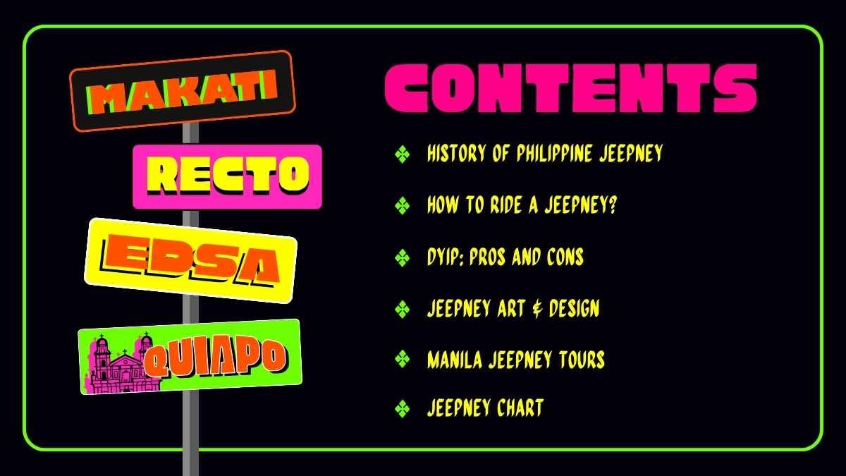 Carteles de neón de colores para jeepney - diapositiva 2