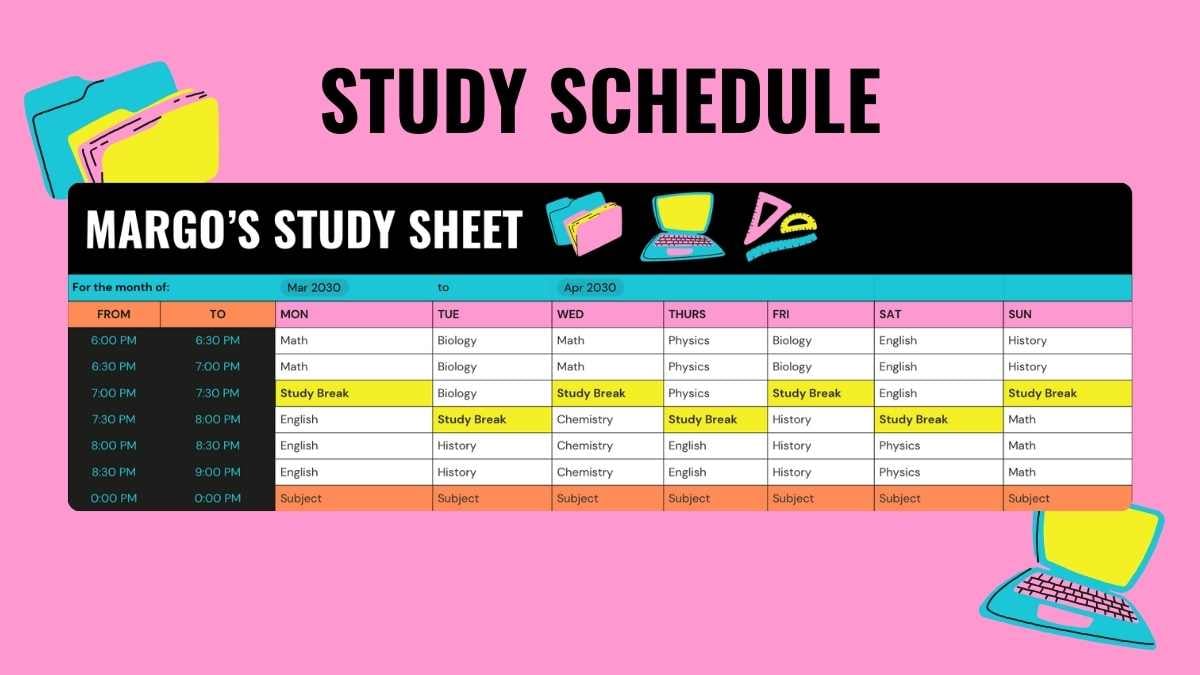 Colorful Study Schedule Sheet - slide 1