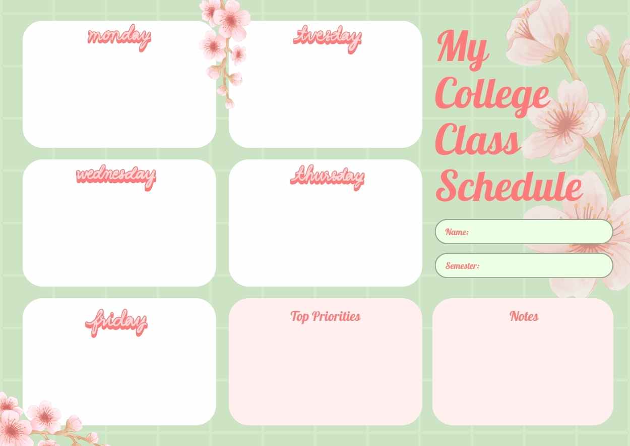 Cute College Class Schedule - slide 1
