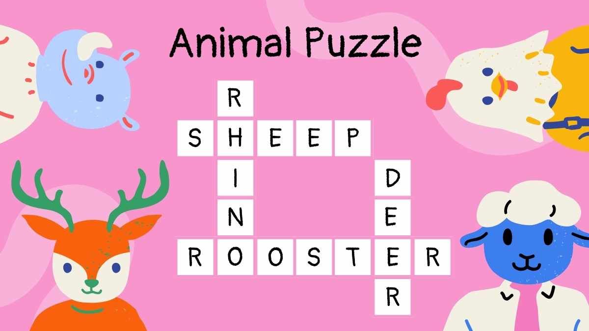 초등학생을 위한 귀여운 십자말풀이 동물 퍼즐 - slide 3